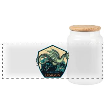 Mythical Dragon Crest and Magic Elements - Panoramic Cookie Jar with Wooden Lid - white - Front