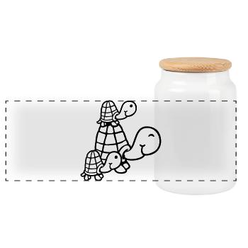 Tortues Famille Enfants Maman Papa Père Mère - Boîte à biscuits avec couvercle en bois - blanc - Devant