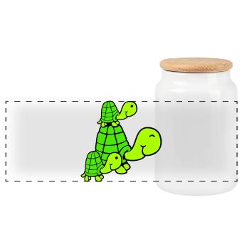 Tortues Famille Enfants Maman Papa Père Mère - Boîte à biscuits avec couvercle en bois - blanc - Devant