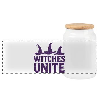 Witches Unite – Witch Hat Saying - Panoramic Cookie Jar with Wooden Lid - white - Front