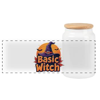 Basic Witch Halloween Saying - Panoramic Cookie Jar with Wooden Lid - white - Front