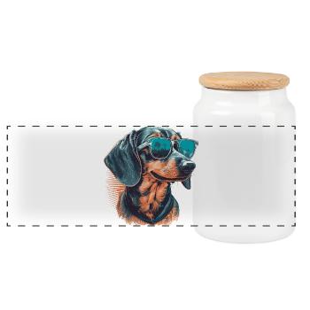 Cool dachshund with sunglasses - Panoramic Cookie Jar with Wooden Lid - white - Front