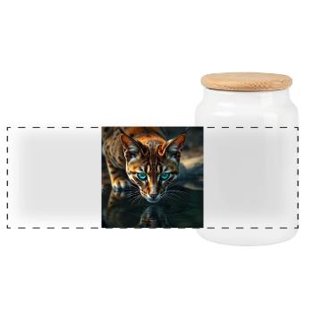 Katzenmystik - Panorama Keksdose mit Holzdeckel - Weiß - Vorne