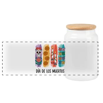 Vivid Día de los Muertos Blumenkerzen Halloween - Panorama Keksdose mit Holzdeckel - Weiß - Vorne