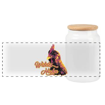 Imprimé expressif motif de poulet sauvage - Boîte à biscuits avec couvercle en bois - blanc - Devant