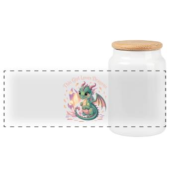 Girl's love for dragons with crystal - Panoramic Cookie Jar with Wooden Lid - white - Front