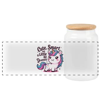 Niedlicher Einhorn-Charme mit Humor - Panorama Keksdose mit Holzdeckel - Weiß - Vorne