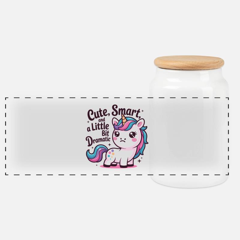 Niedlicher Einhorn-Charme mit Humor - Panorama Keksdose mit Holzdeckel - Weiß