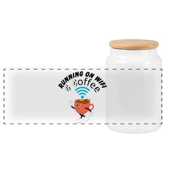 Coffee Mug with Wi-Fi Theme Coffee&Wifi style - Panoramic Cookie Jar with Wooden Lid - white - Front