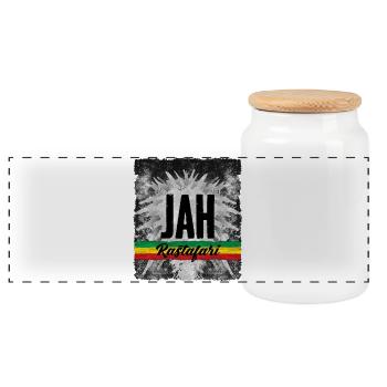 JAH Symbole Rastafari avec Ruban - Boîte à biscuits avec couvercle en bois - blanc - Devant