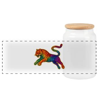 Regenbogen Tiger Patch Design - Panorama Keksdose mit Holzdeckel - Weiß - Vorne