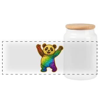 Glittery Rainbow Panda - Panoramic Cookie Jar with Wooden Lid - white - Front