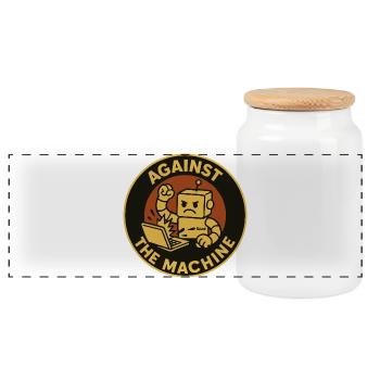 Résistance des robots rétro contre la machine - Boîte à biscuits avec couvercle en bois - blanc - Devant