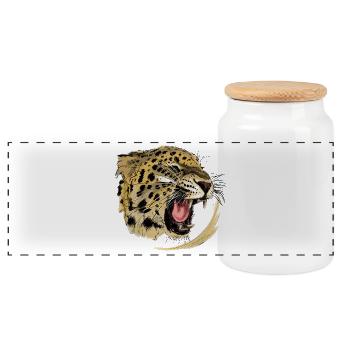 Wildes Raubtier-Design mit Leopardengesicht - Panorama Keksdose mit Holzdeckel - Weiß - Vorne