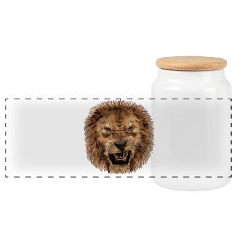 Impression majestueuse tête de lion - Boîte à biscuits avec couvercle en bois - blanc - Devant