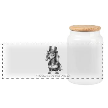 A Gentleman's Best Friend – Dachshund Old Money - Panoramic Cookie Jar with Wooden Lid - white - Front