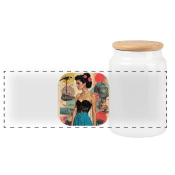 Retro Collage Vintage T Shirt - Panoramic Cookie Jar with Wooden Lid - white - Front