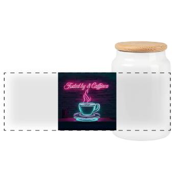 Neon Kaffeegenuss Zitate Design - Panorama Keksdose mit Holzdeckel - Weiß - Vorne