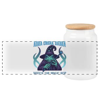 Mystical Frog Wizard T-Shirt Design - Panoramic Cookie Jar with Wooden Lid - white - Front