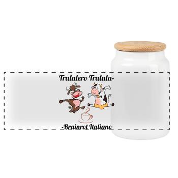 Cheerful cows and bull on coffee background - Panoramic Cookie Jar with Wooden Lid - white - Front