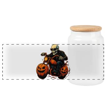 Scary biker - Panoramic Cookie Jar with Wooden Lid - white - Front