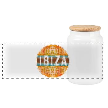 Vintage Ibiza Sunset Design - Panoramic Cookie Jar with Wooden Lid - white - Front