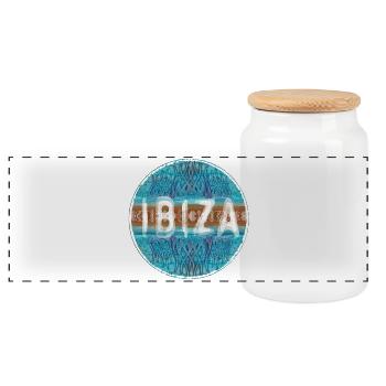 Vintage Ibiza Sunset Design - Panoramic Cookie Jar with Wooden Lid - white - Front