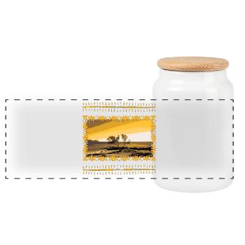 Sunset on the river with ornamental frame - Panoramic Cookie Jar with Wooden Lid - white - Front