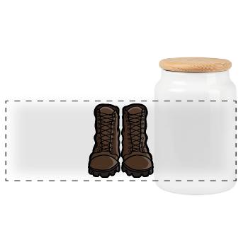 Klassische Wander-Retro-Stiefel Illustration - Panorama Keksdose mit Holzdeckel - Weiß - Vorne