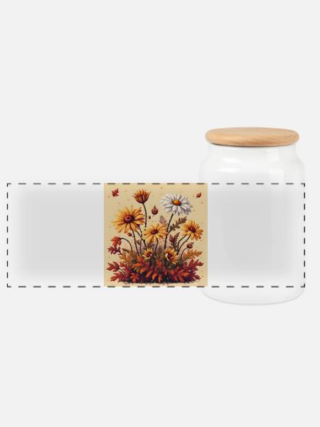 8-Bit Autumn Blooms - Panorama Keksdose mit Holzdeckel - Weiß
