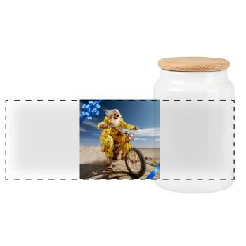 Vibrant Seniors Beach Adventure in Retro Style - Panoramic Cookie Jar with Wooden Lid - white - Front