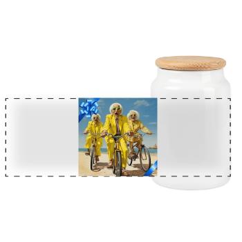 Humorvolle Senioren Radfahren Strand Sonnenbrille - Panorama Keksdose mit Holzdeckel - Weiß - Vorne