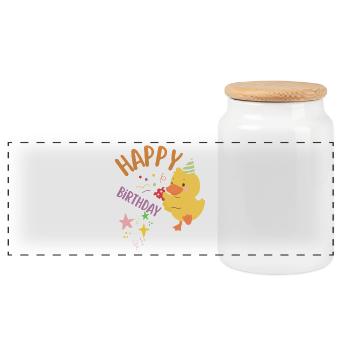 Happy birthday - Panoramic Cookie Jar with Wooden Lid - white - Front