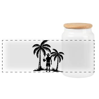 Vacation Beach Palm Trees - Panoramic Cookie Jar with Wooden Lid - white - Front