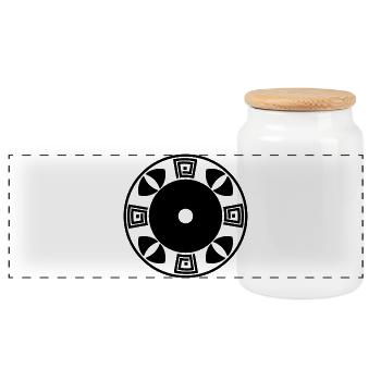 Cosmic Sun Wheel Mandala - Panoramic Cookie Jar with Wooden Lid - white - Front