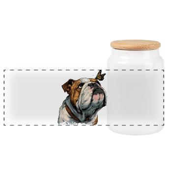 Englische Bulldogge und Schmetterling - Panorama Keksdose mit Holzdeckel - Weiß - Vorne