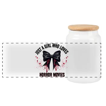 Just girl who loves horror movies cute bloody bow  - Panoramic Cookie Jar with Wooden Lid - white - Front