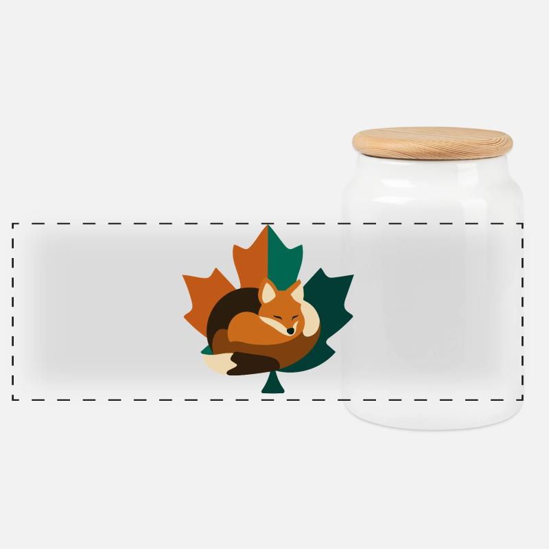 Fuchs im Ahornblatt Design. - Panorama Keksdose mit Holzdeckel - Weiß