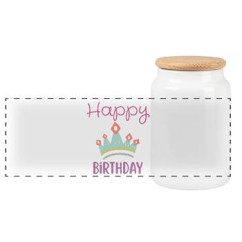 Happy birthday - Panoramic Cookie Jar with Wooden Lid - white - Front