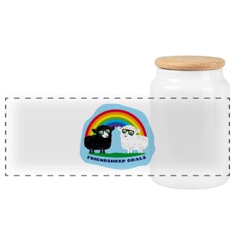 Amitié mouton avec arc-en-ciel - Boîte à biscuits avec couvercle en bois - blanc - Devant