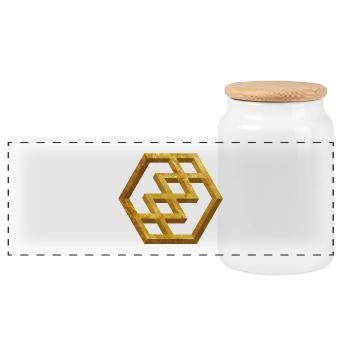 Golden Geometric Pattern - Panoramic Cookie Jar with Wooden Lid - white - Front