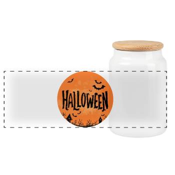 Halloween – Pleine lune et chauves-souris. - Boîte à biscuits avec couvercle en bois - blanc - Devant
