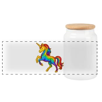 Glitzernder Regenbogen-Einhorn - Panorama Keksdose mit Holzdeckel - Weiß - Vorne