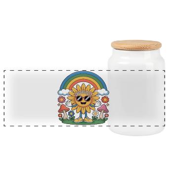 Hippie - Sonnenblume Regenbogen - Panorama Keksdose mit Holzdeckel - Weiß - Vorne