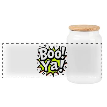 BOO YA! - Lustiger Halloween Comic Spruch - Panorama Keksdose mit Holzdeckel - Weiß - Vorne