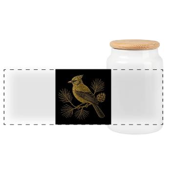Oiseau doré sur pin avec pommes de pin - Boîte à biscuits avec couvercle en bois - blanc - Devant