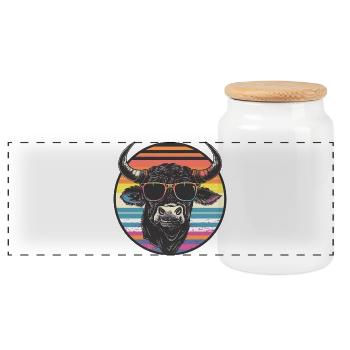 Casual bison with sunglasses - Panoramic Cookie Jar with Wooden Lid - white - Front