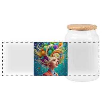 Imagination is power - Panoramic Cookie Jar with Wooden Lid - white - Front