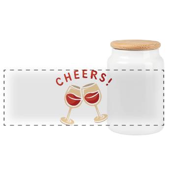Cheers! Zwei Weingläser - Panorama Keksdose mit Holzdeckel - Weiß - Vorne