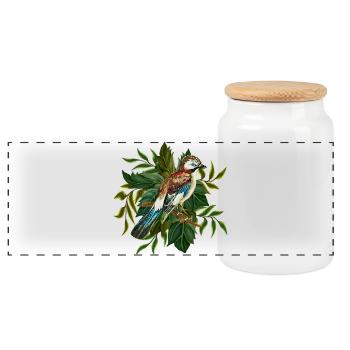 Colorful bird - Panoramic Cookie Jar with Wooden Lid - white - Front